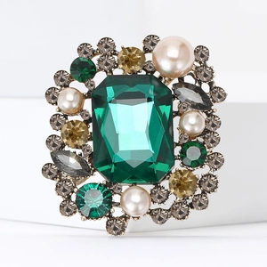 Broche luxueuse vintage émeraude avec perles et strass scintillants pour vêtements femme