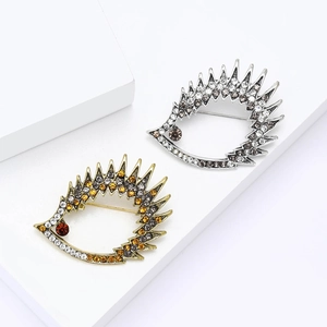 Chic cartoon hedgehog brooches with colorful rhinestones set on geometric blocks