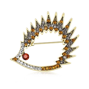 Vintage Alloy Rhinestone Hedgehog Brooch For Women Cute Animal Crystal Lapel Pin Fashion Suit Coat Accessories Jewelry Gift