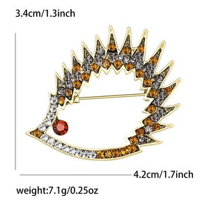 Cute retro hedgehog brooch with colorful rhinestones in gold tone metal for women