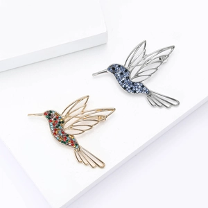 Exquisite hummingbird brooches with colorful rhinestones on gold and silver bases