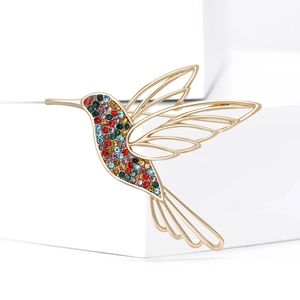 Colorful crystal hummingbird brooch in gold alloy finish for women suits and shawls