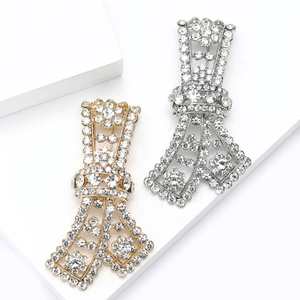 Elegant gold and silver bow brooch pins with sparkling rhinestones for women