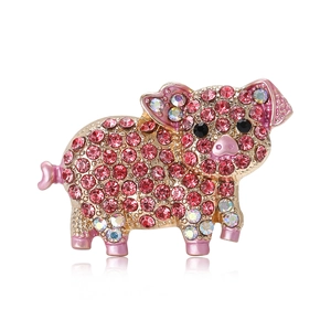 Cute Alloy Pink Rhinestone Pig Brooch Creative Cartoon Enamel Drip Oil Animal Brooches Pins For Women Coat Cardigan Jewelry