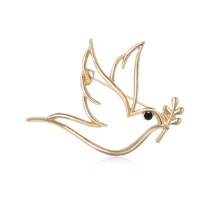 Broche colombe de la paix minimaliste en alliage doré avec branche d'olivier