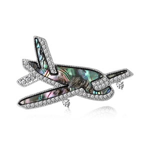 Exquise Broche Avion en Alliage Avec Incrustation de Coquille en Strass Épingle de Revers Avion Luxe Mode Accessoires de Costume Homme