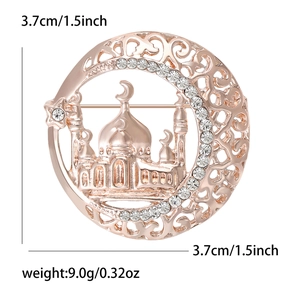 Vintage rose gold Taj Mahal brooch with sparkling rhinestones and crescent moon design