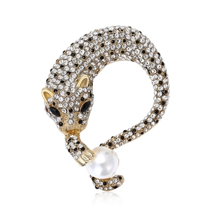 Luipaard Broche Speld Legering Strass Imitatie Kunstparel Diervorm Mode Sieraden Kleding Decoratie Voor Dames Heren Trendy