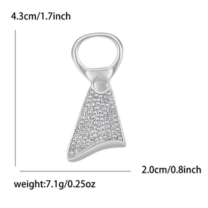 Detail showing dimensions of rhinestone pull tab brooch measuring 4.3cm by 2.0cm