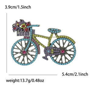 Creative bicycle brooch with colorful rhinestones measuring 5.4cm by 3.9cm for stylish outfits
