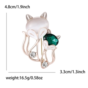 Vintage fox brooch with opal head and green crystal body in rose gold finish