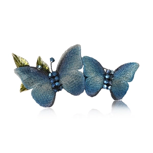 Elegant Blue Butterfly Hair Clip Alloy Mesh Rhinestone Spring Barrette Korean Style Fresh Sweet Floral Hair Accessory For Women