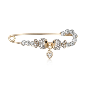 Elegant Alloy Rhinestone Twin Fish Safety Pin Brooch With Heart Pendant Fashion Jewelry For Women Clothing Decoration