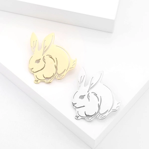 Broches mignonnes de lapin en acier inoxydable doré et argenté au design épuré