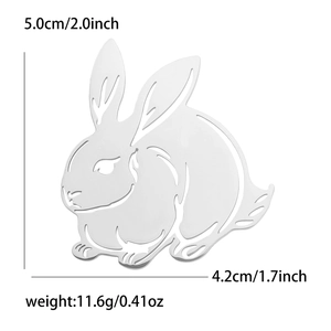 Dimensions détaillées de la broche lapin en acier inoxydable avec poids et taille