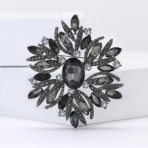 Vintage luxury grey crystal brooch with large oval stone for elegant women suits