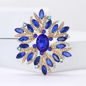 Luxury blue crystal brooch with gold alloy base for women suit dress accessories