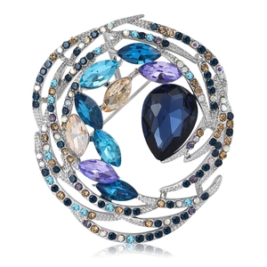 Vintage European Alloy Bird Nest Brooch Colorful Rhinestone Inlaid Corsage Pin For Women Fashion Jewelry Apparel Accessories