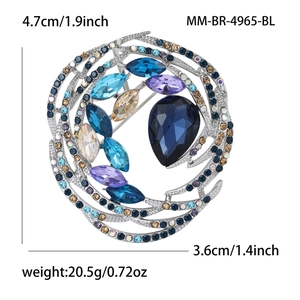 Elegant crystal bird nest brooch with blue gemstones and rhinestones for women, 1.9-inch