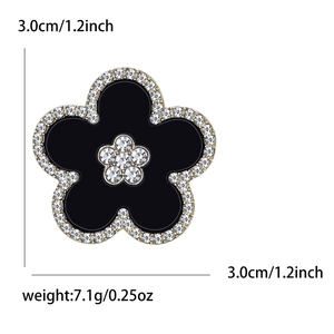 Eleganter 3 cm schwarzer Emaille-Blumen-Brosche mit funkelnden Kristallen für Damen