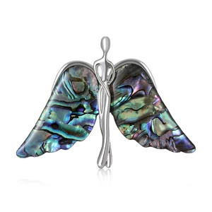Fashion Alloy Angel Wings Brooch Natural Abalone Shell Inlay Iridescent Silver Plated Elegant Women Breastpin Jewelry Accessories