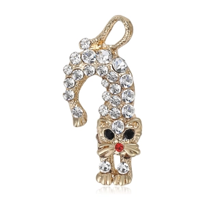 Broche Chat en Alliage de Mode avec Strass Épinglette d'Animal Grimpant pour Femme Simple Mignon Pull Cardigan Bijoux Cadeau