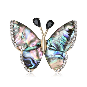 Élégante Broche Papillon Avec Coquille D'Abalone Incrustation De Strass Épingle En Alliage Pour Femme Accessoires De Mode