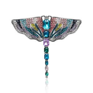 Elegant Multicolored Dragonfly Brooch For Women Vintage Alloy Rhinestone Inlaid Jewelry Pin For Sweater Coat Accessories