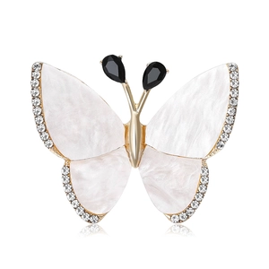 Elegante Broche Mariposa Mujer Aleación Diamantes Imitación Nácar Alfiler Vintage Tono Oro Insecto Broche Boda Banquete