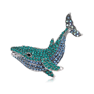 Creative Alloy Rhinestone Whale Brooch Trendy Animal Pin Accessories For Unisex Suit Shirt Fashion Breastpin Jewelry
