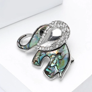 Elegant silver alloy elephant brooch with colorful abalone shell inlay and rhinestones