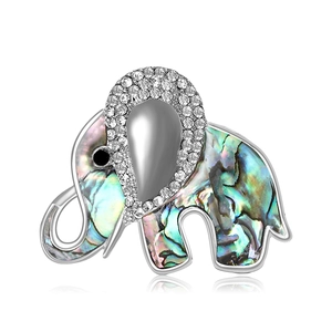 Elegant Alloy Rhinestone Elephant Brooch For Women Fashion Rainbow Abalone Shell Animal Lapel Pin Jewelry Accessory