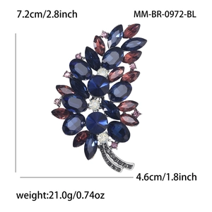 Broche vintage en cristal bleu marine et violet en forme de feuilles sur alliage argent