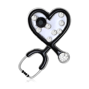 Broche Simple en Alliage Strass Coeur Stéthoscope Pour Femmes Mode Émail Thème Médical Docteur Infirmière Vêtements Pin