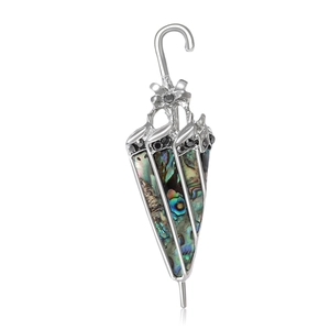 Vintage Alloy Umbrella Brooch With Colorful Abalone Shell And Black Rhinestone For Women Individual Fashion Clothing Pin Jewelry