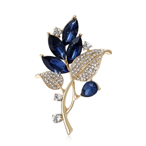 Élégante Broche Bouquet de Fleurs en Alliage de Strass pour Femme Design de Feuille de Cristal Bleu Foncé Accessoire de Vêtement Pull Cardigan