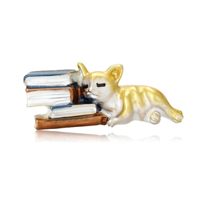 Mignonne Broche en Émail Chat Dormant Sur Des Livres Pour Femmes Alliage Animal Huile de Goutte Épingle de Revers Bijoux Mode