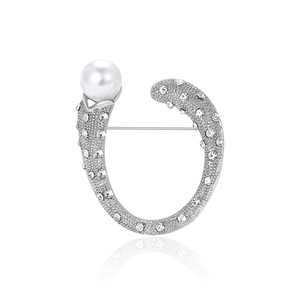Elegante Spilla in Lega con Strass e Finta Perla Artificial Forma a U Gioielli per Donna Accessori Abbigliamento Moda Regalo Banchetto