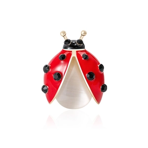 Fashion Cute Ladybug Enamel Brooch For Women Men Gold Tone Alloy Rhinestone Cat-eye Stone Insect Pin Badge Clothing Accessories Jewelry Gift