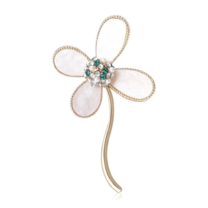 Luxury Alloy Clover Brooch For Women Gold Plated Abalone Shell Effect Rhinestone Artificial Pearl Floral Corset Pin Jewelry