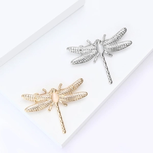 Elegant hollow dragonfly brooch in gold and silver alloy with opal stone for suits