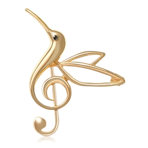 Artistic Alloy Hummingbird Treble Clef Musical Note Brooch Pin For Women Vintage Rhinestone Enamel Lapel Pin Jewelry Gift