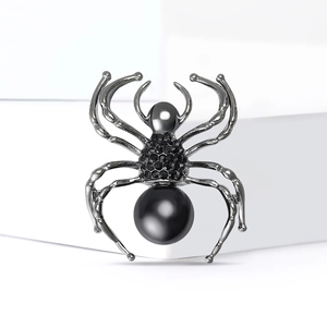 Vintage Gothic Spider Brooch Alloy Rhinestone Faux Artificial Pearl Insect Pin For Suits Dresses Bags Women Men Jewelry Accessory