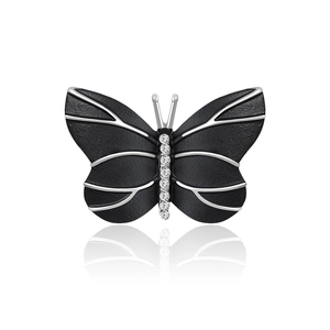 Broche Papillon en Alliage de Mode pour Femmes Noir Argent Strass Incrusté Épinglette Décorative Vêtements Bijoux Cadeau