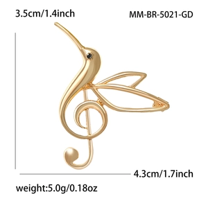 Golden hummingbird and treble clef enamel brooch pin for women suit accessories