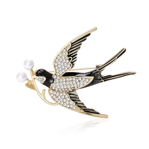 Eleganter Legierung Strass Schwalbe Vogel Brosche Mit Künstlicher Künstliche Perle Emaille Detail Für Damen Mode Kleidung Schmuck Zubehör