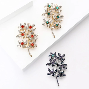 Elegant Flower Branch Brooch Pin Alloy Rhinestone Inlaid Floral Breastpin For Women Fashion Jewelry Accessories Gift