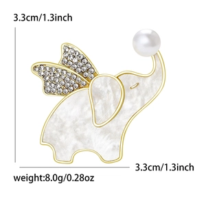 Cute elephant brooch with shell texture, sparkling wings and a large white pearl accent