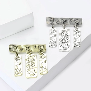Vintage Inheems Totem Legering Broche Speld Voor Heren Dames Vogel Spiraalpatroon Hangende Labels Antiek Stijl Sieraden
