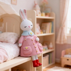 Figurine de lapin de Pâques mignonne en robe rose pour décoration de jardin et vitrine